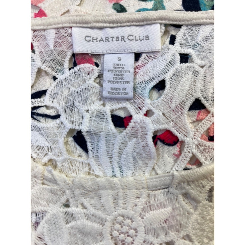 Charter Club Floral Print Eyelet Lace Ivory Blouse & Cami sz S Cottagecore - Picture 6 of 16